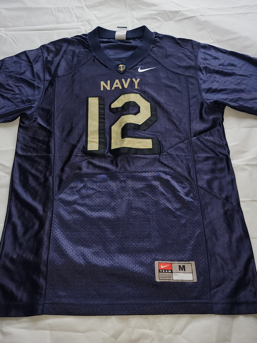VTG NIKE NAVY MIDSHIMEN #12 FOOTBALL JERSEY BLUE/GOLD SIZE MEDIUM IS USED